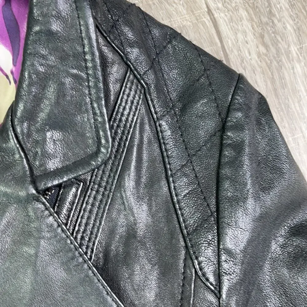 IZZAT BABA NEW YORK Women's Black Cross Zip Front Leather Jacket